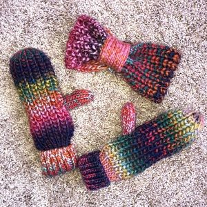 Multi color head wrap and mittens